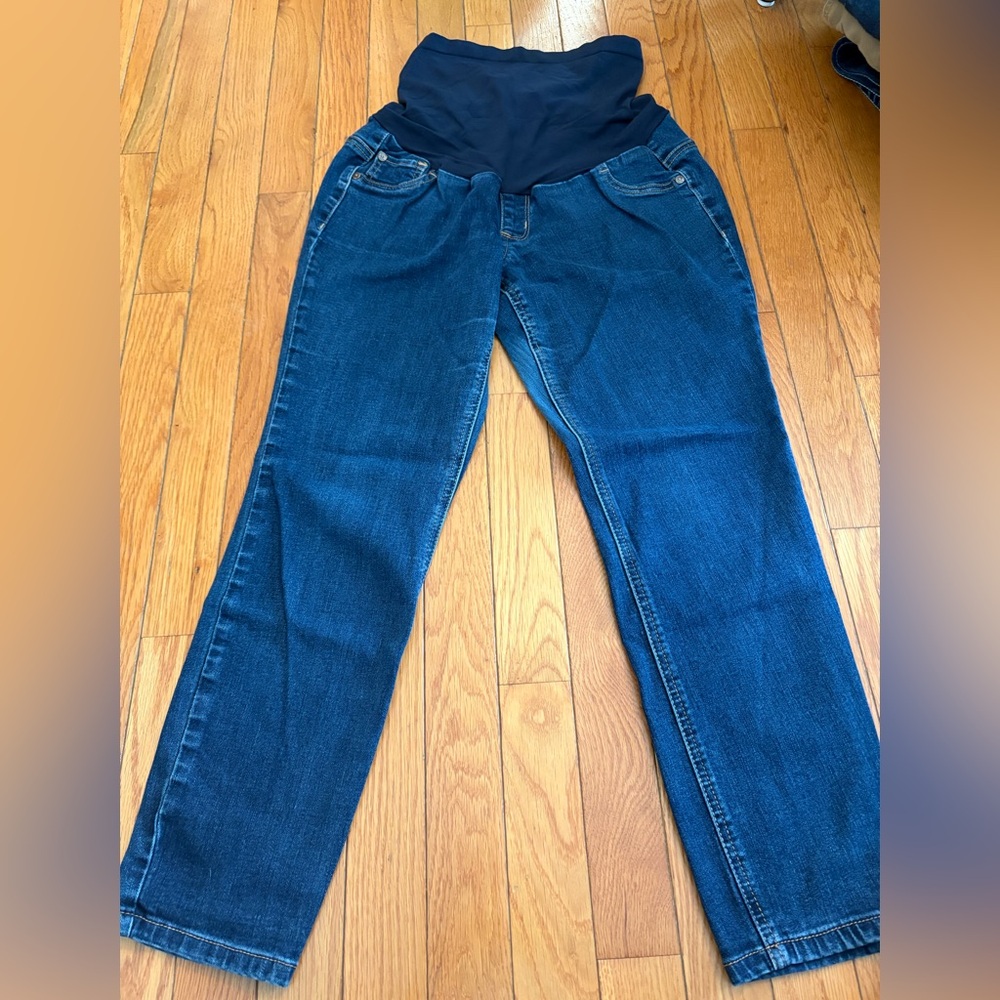 Indigo Blue Over the Belly Maternity Jeans Large Petite